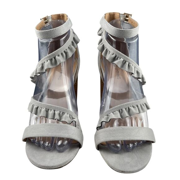 Call It Spring Women's Sandals Size 8 Gray Faux Suede Block Heel Ankle Strap - Picture 2 of 11